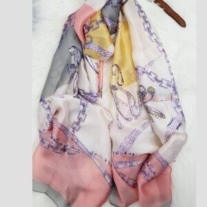 Gorgeous Silk like Multi Color Pink White and Gray Scarf